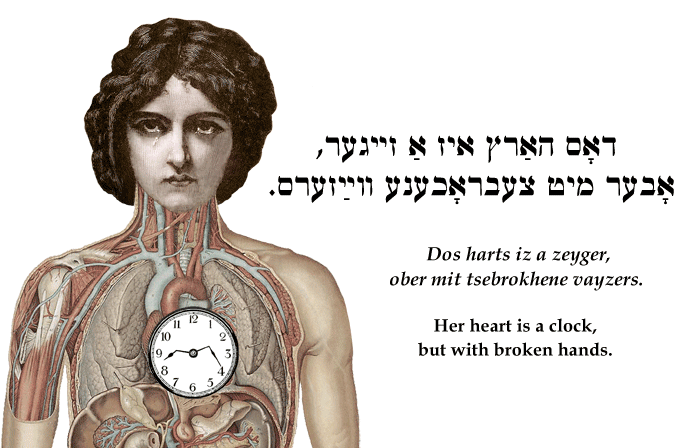 Yiddish: Her heart is a clock, but with broken hands.