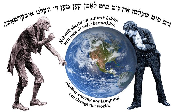 Yiddish: Neither cursing nor laughing can change the world.