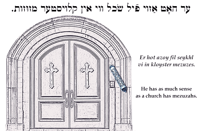Yiddish: He has as much sense as a church has mezuzahs.