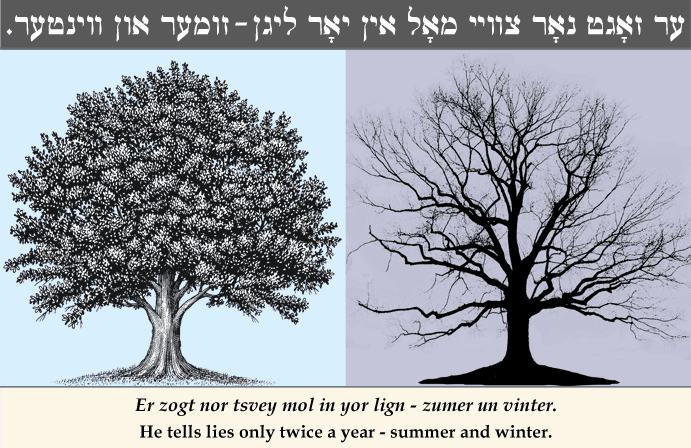 Yiddish: He tells lies only twice a year - summer and winter.