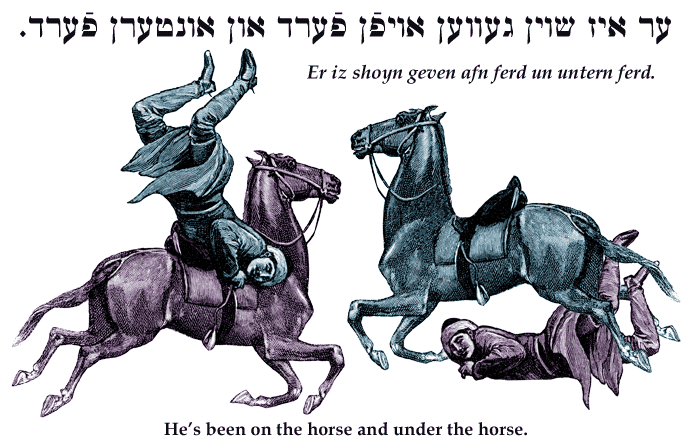 Yiddish: He's been on the horse and under the horse.