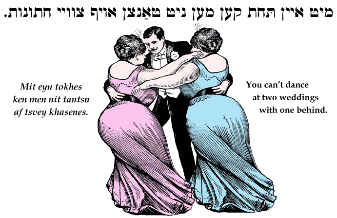 Yiddish: You can't dance at two weddings with one behind.