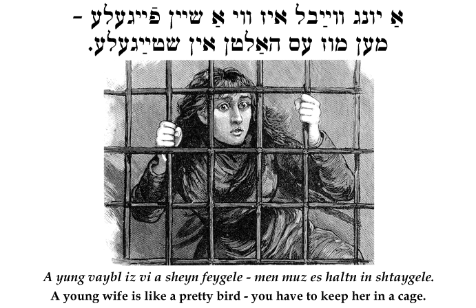 Yiddish: A young wife is like a pretty bird - you have to keep her in a cage.