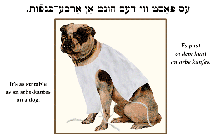 Yiddish: It's as suitable as an arbe-kanfes on a dog.