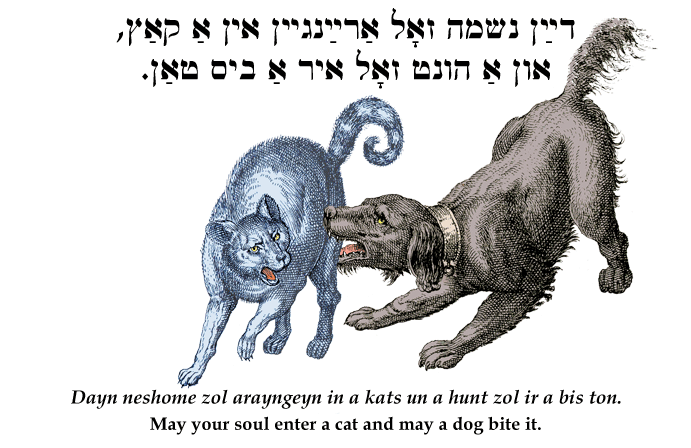 Yiddish: May your soul enter a cat and may a dog bite it.