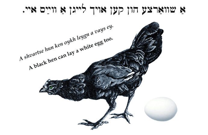 Yiddish: A black hen can lay a white egg too.