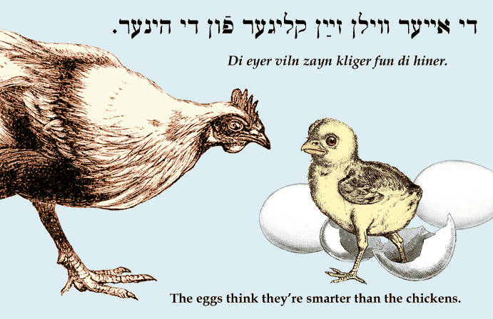 Yiddish: The eggs think they're smarter than the chickens.