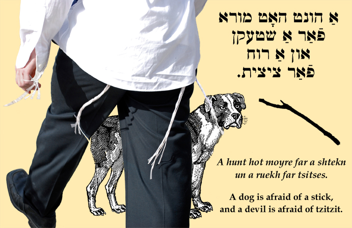 Yiddish: A dog is afraid of a stick, and a devil is afraid of tzitzit.